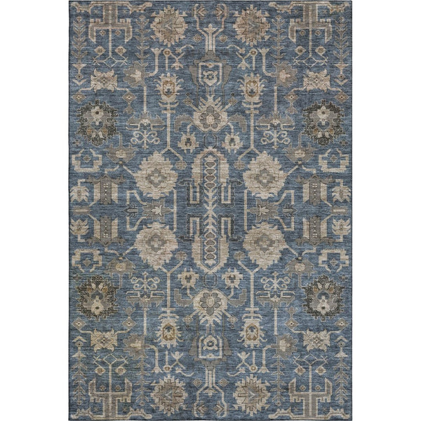 HomeRoots 8' X 10' Navy Blue Beige Charcoal Washable Area Rug - Durable, Stylish, UV Protected for Homes! 656649