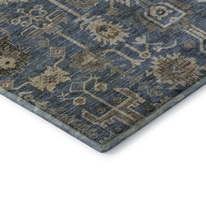 HomeRoots 8' X 10' Navy Blue Beige Charcoal Washable Area Rug - Durable, Stylish, UV Protected for Homes! 656649