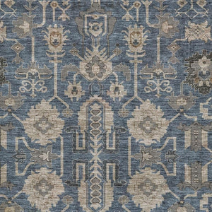 HomeRoots 8' X 10' Navy Blue Beige Charcoal Washable Area Rug - Durable, Stylish, UV Protected for Homes! 656649