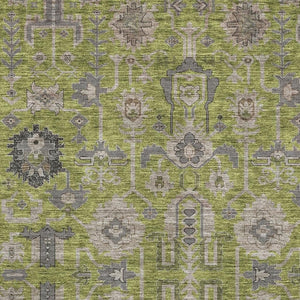 HomeRoots 5' Olive Green Gray Charcoal Oriental Area Rug - Washable, Stain Resistant & UV Protected Design 656653