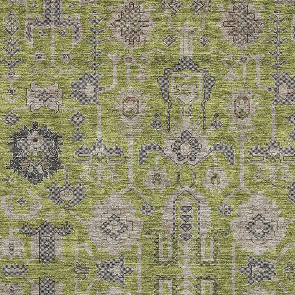 HomeRoots 5' Olive Green Gray Charcoal Oriental Area Rug - Washable, Stain Resistant & UV Protected Design 656653
