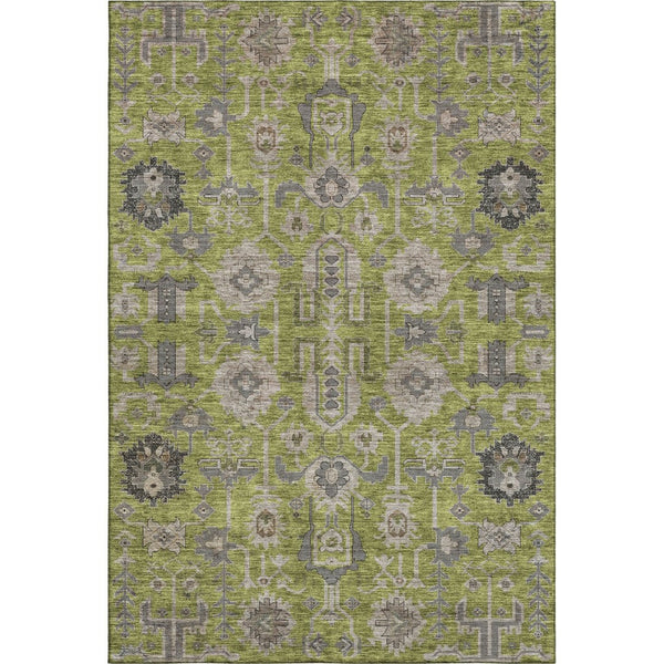 HomeRoots 9' X 12' Olive Green Gray Charcoal Oriental Area Rug - Washable, UV Protected, Durable & Stylish 656656