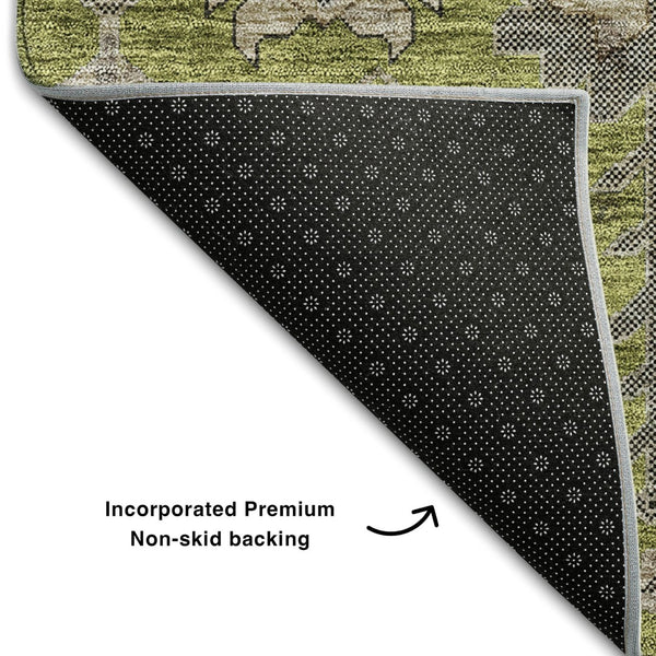 HomeRoots 9' X 12' Olive Green Gray Charcoal Oriental Area Rug - Washable, UV Protected, Durable & Stylish 656656