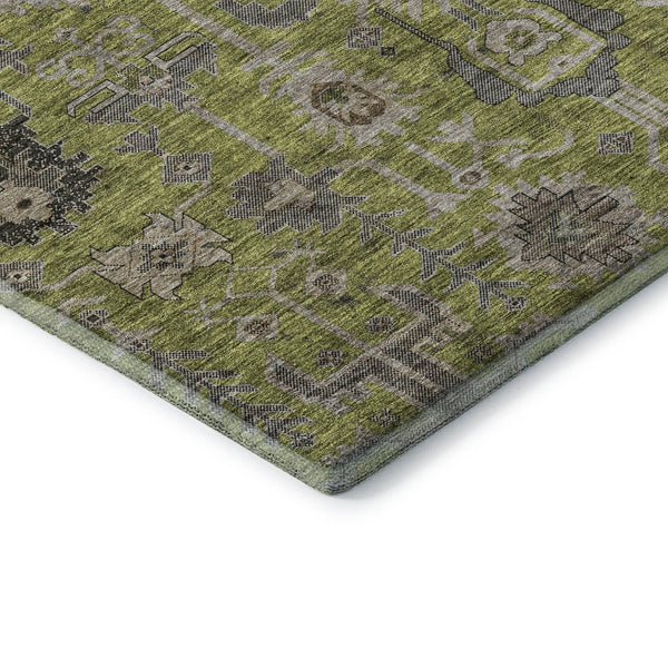 HomeRoots 9' X 12' Olive Green Gray Charcoal Oriental Area Rug - Washable, UV Protected, Durable & Stylish 656656