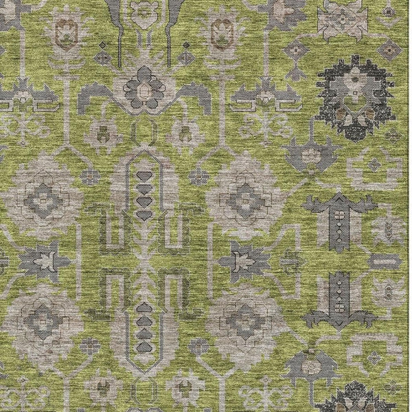 HomeRoots 9' X 12' Olive Green Gray Charcoal Oriental Area Rug - Washable, UV Protected, Durable & Stylish 656656