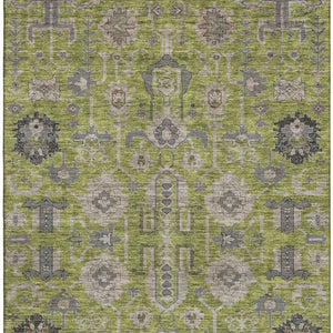 HomeRoots 9' X 12' Olive Green Gray Charcoal Oriental Area Rug - Washable, UV Protected, Durable & Stylish 656656