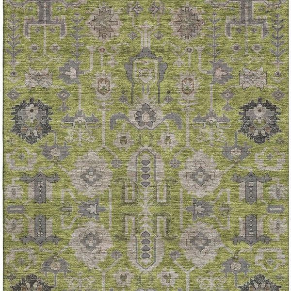 HomeRoots 9' X 12' Olive Green Gray Charcoal Oriental Area Rug - Washable, UV Protected, Durable & Stylish 656656