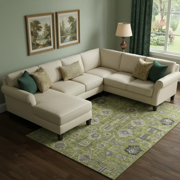 HomeRoots 10' Olive Green, Gray & Charcoal Oriental Area Rug – Washable, Stain Resistant & UV Protected Design! 656657