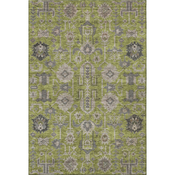 HomeRoots 10' Olive Green, Gray & Charcoal Oriental Area Rug – Washable, Stain Resistant & UV Protected Design! 656657