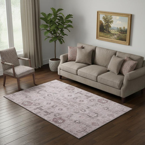 HomeRoots 5' X 8' Washable Pink Gray Beige Oriental Area Rug with UV Protection - Stylish & Durable Home Decor 656659