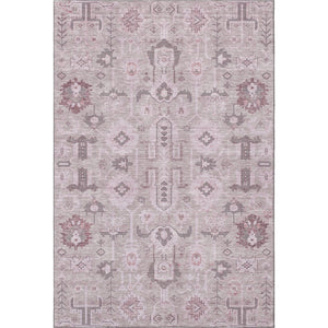 HomeRoots 5' X 8' Washable Pink Gray Beige Oriental Area Rug with UV Protection - Stylish & Durable Home Decor 656659