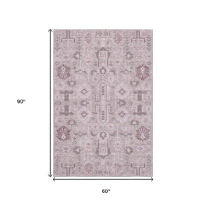HomeRoots 5' X 8' Washable Pink Gray Beige Oriental Area Rug with UV Protection - Stylish & Durable Home Decor 656659