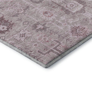 HomeRoots 8' Pink Gray Beige Oriental Round Rug - Washable, UV Protected, Stain Resistant & Durable Design 656660