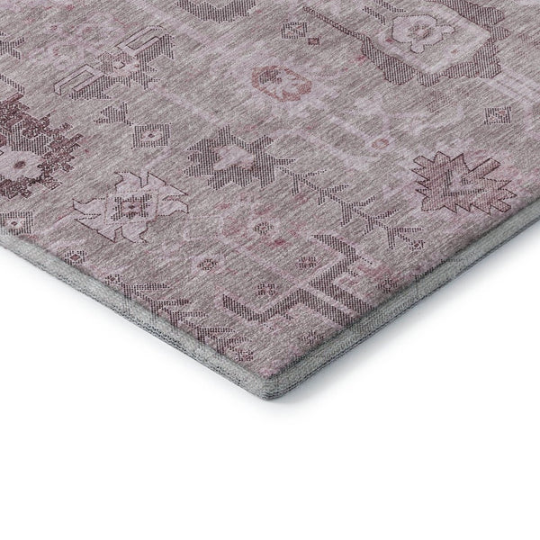 HomeRoots 8' Pink Gray Beige Oriental Round Rug - Washable, UV Protected, Stain Resistant & Durable Design 656660
