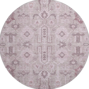 HomeRoots 8' Pink Gray Beige Oriental Round Rug - Washable, UV Protected, Stain Resistant & Durable Design 656660