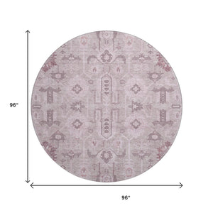 HomeRoots 8' Pink Gray Beige Oriental Round Rug - Washable, UV Protected, Stain Resistant & Durable Design 656660