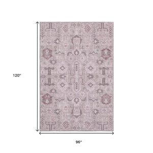 HomeRoots 8' X 10' Washable Oriental Area Rug in Pink, Gray & Beige - UV Protected, Stain Resistant Design! 656661