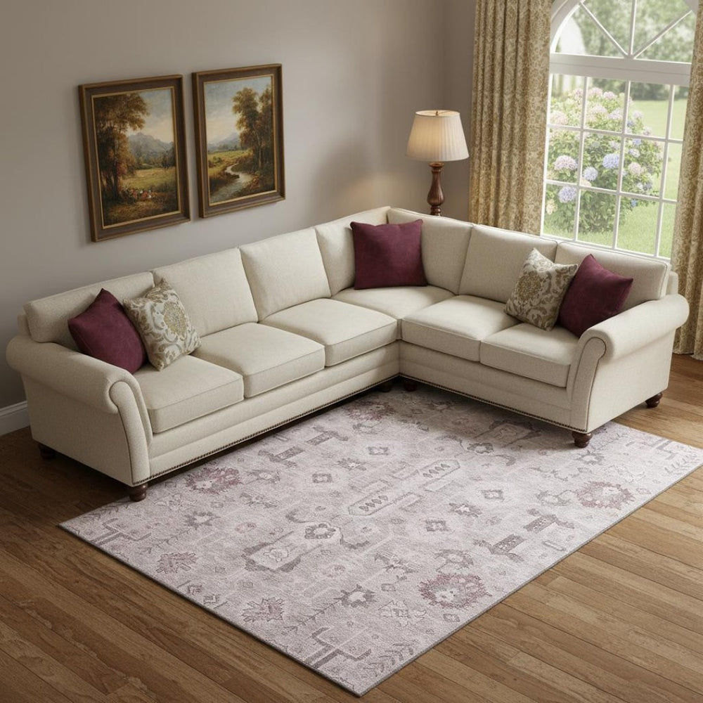 HomeRoots 8' X 10' Washable Oriental Area Rug in Pink, Gray & Beige - UV Protected, Stain Resistant Design! 656661