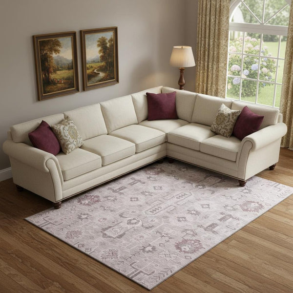 HomeRoots 8' X 10' Washable Oriental Area Rug in Pink, Gray & Beige - UV Protected, Stain Resistant Design! 656661