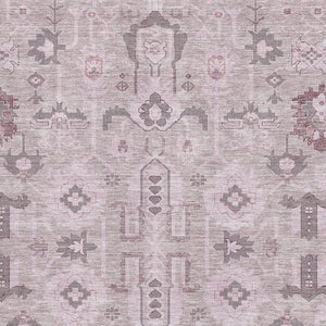 HomeRoots 8' X 10' Washable Oriental Area Rug in Pink, Gray & Beige - UV Protected, Stain Resistant Design! 656661