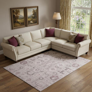 HomeRoots 9' X 12' Washable Pink, Gray & Beige Oriental Area Rug with UV Protection for Family-Friendly Spaces 656662