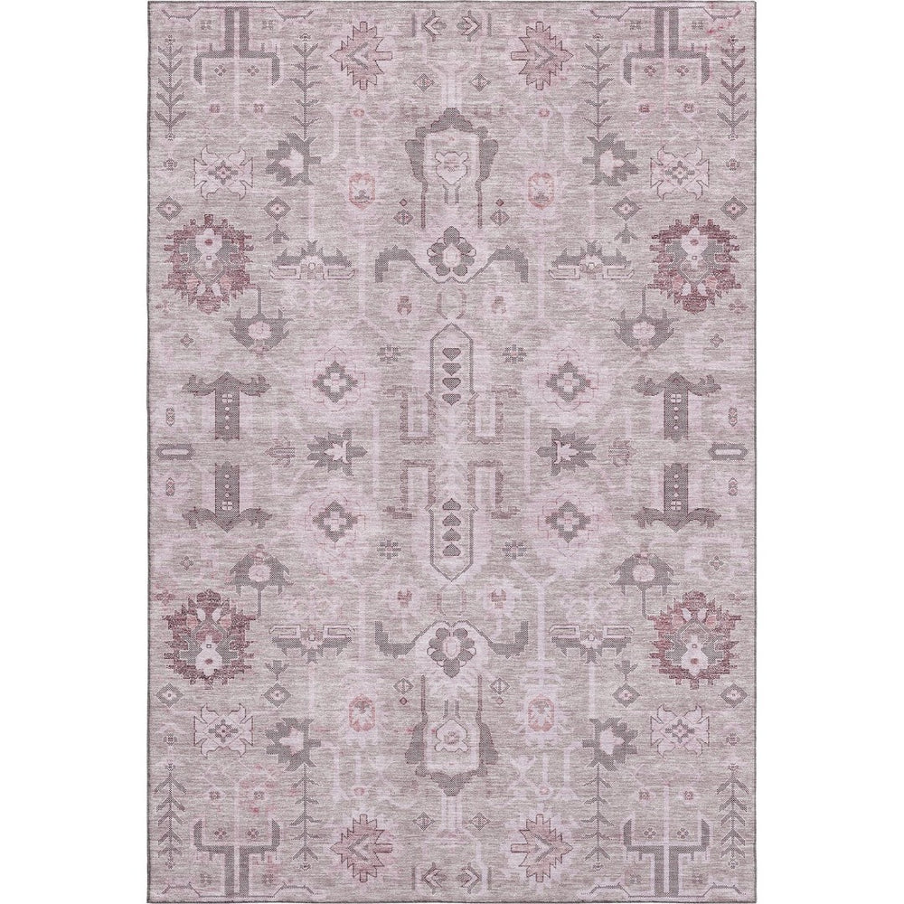 HomeRoots 9' X 12' Washable Pink, Gray & Beige Oriental Area Rug with UV Protection for Family-Friendly Spaces 656662