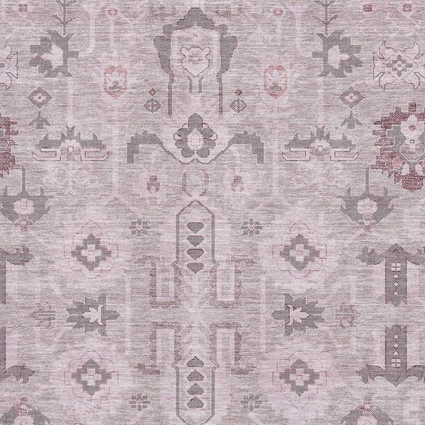 HomeRoots 9' X 12' Washable Pink, Gray & Beige Oriental Area Rug with UV Protection for Family-Friendly Spaces 656662