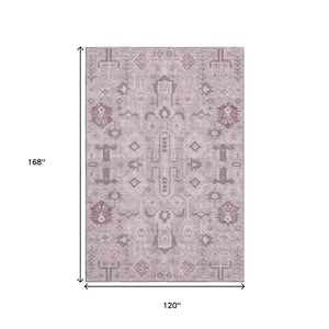 HomeRoots 10' X 14' Pink Gray Beige Washable Area Rug - Durable, UV-Resistant, Easy-Care for Family Spaces 656663