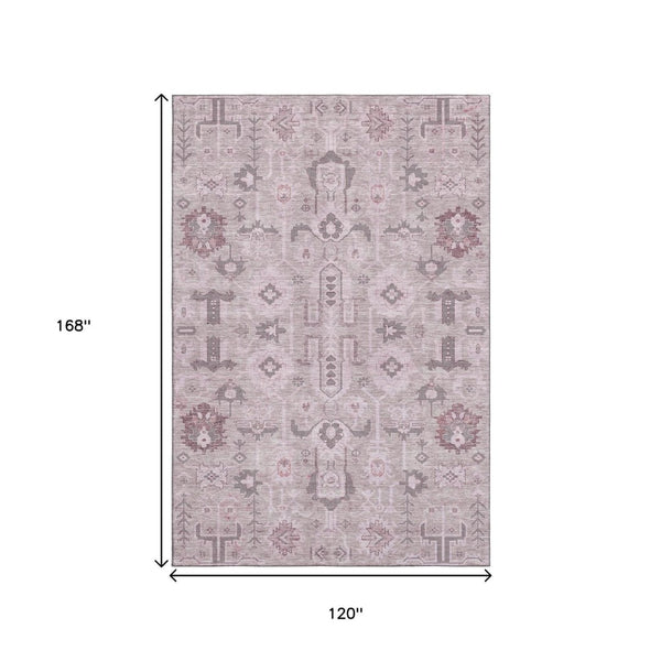 HomeRoots 10' X 14' Pink Gray Beige Washable Area Rug - Durable, UV-Resistant, Easy-Care for Family Spaces 656663