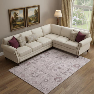 HomeRoots 10' X 14' Pink Gray Beige Washable Area Rug - Durable, UV-Resistant, Easy-Care for Family Spaces 656663