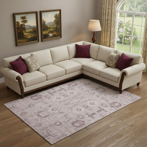 HomeRoots 10' X 14' Pink Gray Beige Washable Area Rug - Durable, UV-Resistant, Easy-Care for Family Spaces 656663