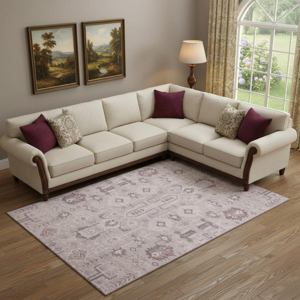 HomeRoots 10' X 14' Pink Gray Beige Washable Area Rug - Durable, UV-Resistant, Easy-Care for Family Spaces 656663