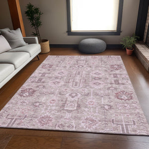 HomeRoots 10' X 14' Pink Gray Beige Washable Area Rug - Durable, UV-Resistant, Easy-Care for Family Spaces 656663