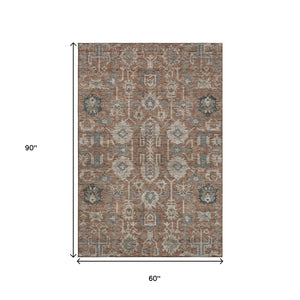 HomeRoots 5' X 8' Rust Gray & Charcoal Oriental Area Rug - Durable, Washable & UV-Protected for Family Homes 656665