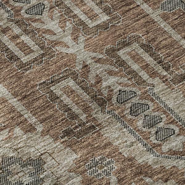HomeRoots 8' Washable Rust Gray Charcoal Oriental Round Rug with UV Protection for High-Traffic Living Spaces 656666