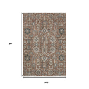HomeRoots 9' X 12' Elegant Rust Gray Charcoal Oriental Washable Area Rug with UV Protection for High-Traffic Spaces 656668