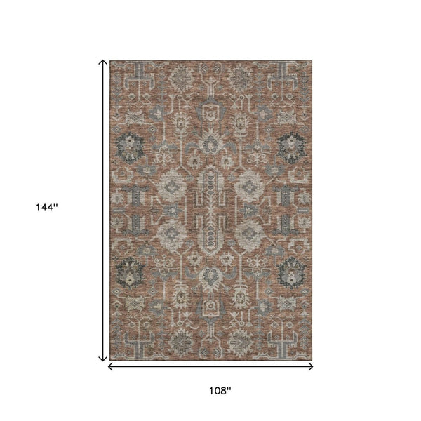 HomeRoots 9' X 12' Elegant Rust Gray Charcoal Oriental Washable Area Rug with UV Protection for High-Traffic Spaces 656668