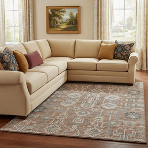 HomeRoots 9' X 12' Elegant Rust Gray Charcoal Oriental Washable Area Rug with UV Protection for High-Traffic Spaces 656668