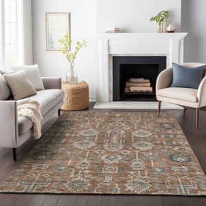 HomeRoots 9' X 12' Elegant Rust Gray Charcoal Oriental Washable Area Rug with UV Protection for High-Traffic Spaces 656668