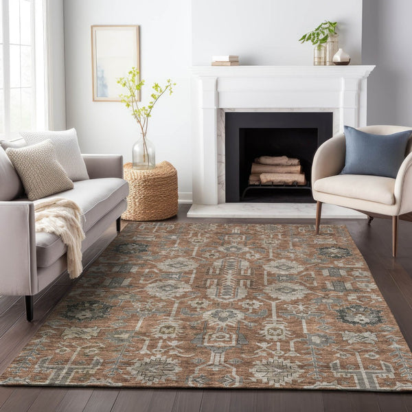 HomeRoots 9' X 12' Elegant Rust Gray Charcoal Oriental Washable Area Rug with UV Protection for High-Traffic Spaces 656668