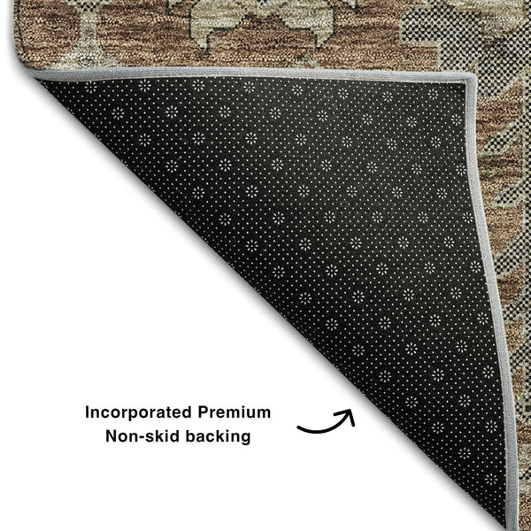 HomeRoots 9' X 12' Elegant Rust Gray Charcoal Oriental Washable Area Rug with UV Protection for High-Traffic Spaces 656668