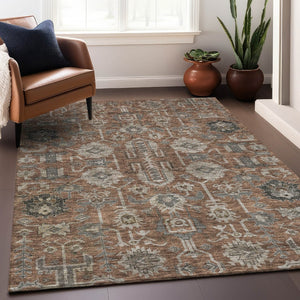HomeRoots 9' X 12' Elegant Rust Gray Charcoal Oriental Washable Area Rug with UV Protection for High-Traffic Spaces 656668