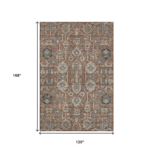 HomeRoots 10' X 14' Washable Oriental Area Rug in Rust Gray & Charcoal – Durable, Stain Resistant & UV Protected 656669