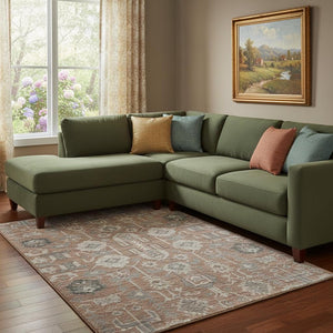 HomeRoots 10' X 14' Washable Oriental Area Rug in Rust Gray & Charcoal – Durable, Stain Resistant & UV Protected 656669