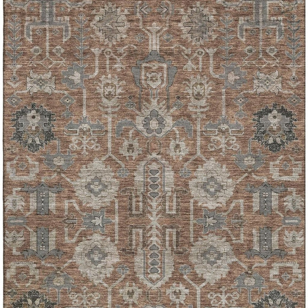 HomeRoots 10' X 14' Washable Oriental Area Rug in Rust Gray & Charcoal – Durable, Stain Resistant & UV Protected 656669