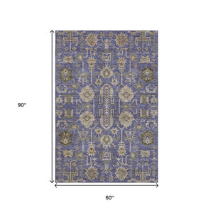 HomeRoots 5' X 8' Elegant Purple, Beige & Charcoal Oriental Washable Area Rug with UV Protection & Durability 656671