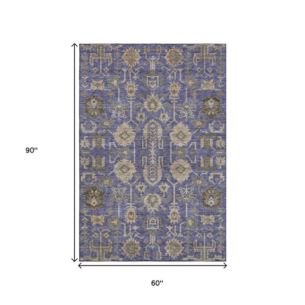 HomeRoots 5' X 8' Elegant Purple, Beige & Charcoal Oriental Washable Area Rug with UV Protection & Durability 656671