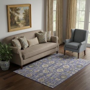 HomeRoots 5' X 8' Elegant Purple, Beige & Charcoal Oriental Washable Area Rug with UV Protection & Durability 656671