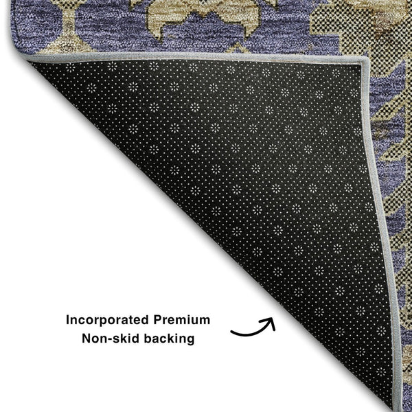 HomeRoots 5' X 8' Elegant Purple, Beige & Charcoal Oriental Washable Area Rug with UV Protection & Durability 656671