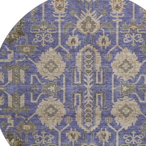 HomeRoots 8' Washable Oriental Round Rug in Purple, Beige & Charcoal - Durable, Stain-Resistant, UV Protected! 656672
